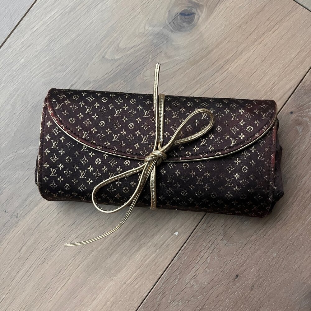 Louis Vuitton Metallic Satin Monogram Aumoniere Jewelry Roll Case Clutch